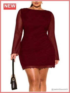 Plus Size Sexy Mini Dress Long Sleeve Mesh Bodycon Club Party